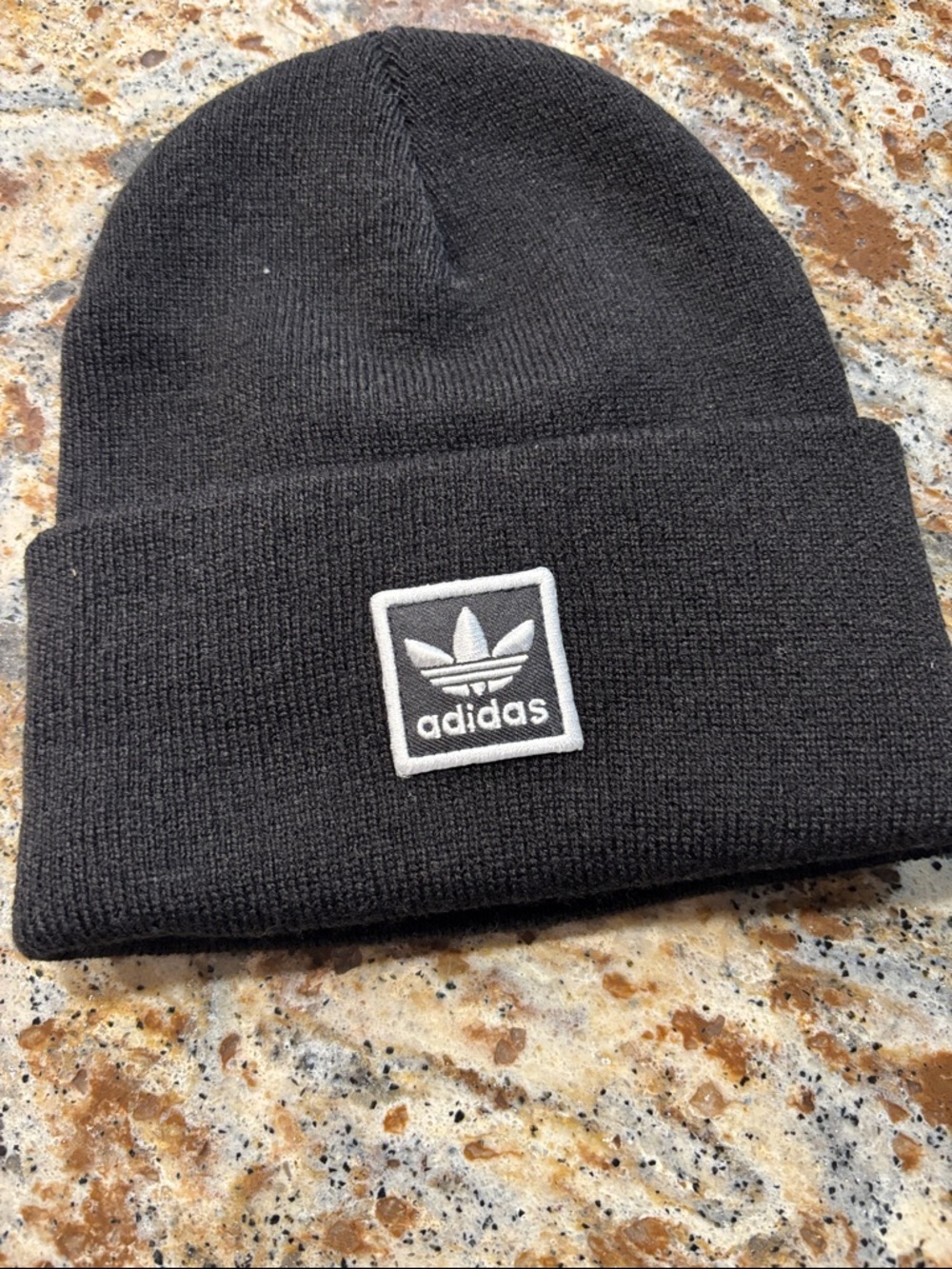 adidas Black Cuffed Beanie with White Trefoil Patch